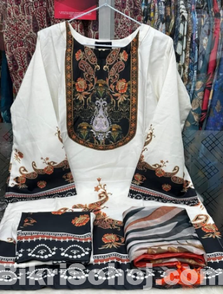 দুবাই সিল্ক ডিজিটাল প্রিন্ট স্টিচ থ্রি-পিস